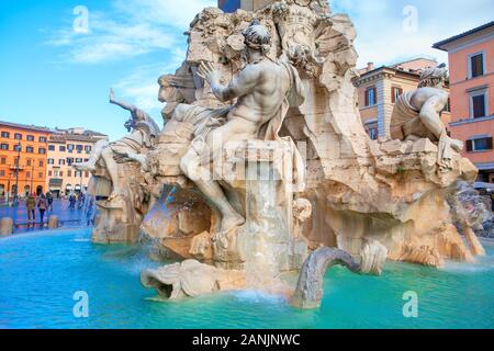 Neptunbrunnen in Rom an der Piazza Navona entfernt Stockfoto