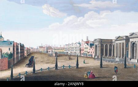 Die Aussicht auf das Parlamentsgebäude in College Green, Dublin, Irland. Von einer Gravur datiert 1753. Stockfoto