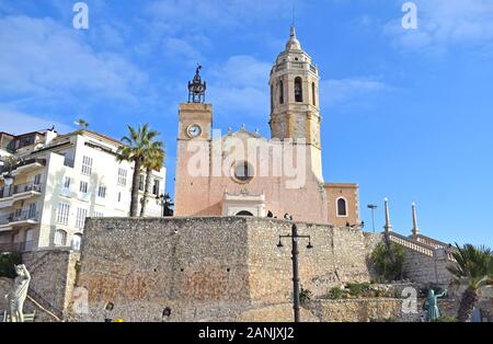 Kirche von San Bartolomé und Santa Tecla, in Sitges, Barcelona Spanien Stockfoto