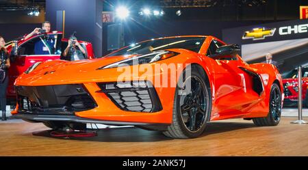 Montreal, Quebec, Kanada, Januar 16,2020. neue Chevrolet Corvette 2020 Mitte Motor auf Anzeige in Montreal, Quebec, Kanada. Credit: Mario Beauregard/Alamy Nachrichten Stockfoto