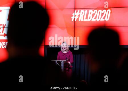 Rebecca Long-Bailey startet ihre Kampagne für Labour Party Führung zu einem Mitglieder und Unterstützer" Ereignis in der Wissenschaft & Industrie Museum, Manchester. Stockfoto