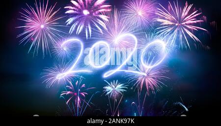 Frohes Neues Jahr 2020 Mit Fireworks Stockfoto