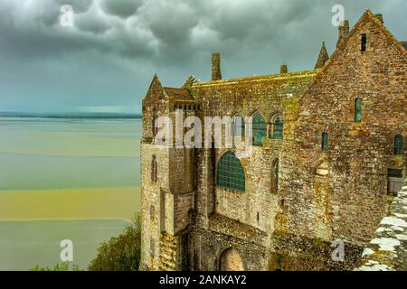 Flutkatastrophe im Mont Saint Michel. Normandie, Frankreich Stockfoto