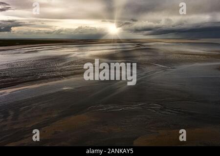 Flutkatastrophe im Mont Saint Michel. Normandie, Frankreich Stockfoto