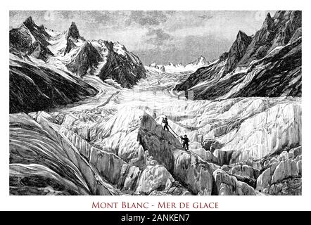 Mont Blanc - Mer de Glace, einem Tal Gletscher auf den nördlichen Hängen des Mont Blanc in den Französischen Alpen 7,5 km lang Stockfoto