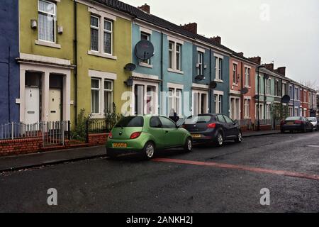 Farbenfrohe Reihenhäuser in Newcastle upon Tyne Stockfoto
