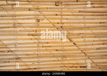 Feste reed Mats auf einer Holzwand für plastring die Wände mit Lehm und Sand - Begriff der Moderne und ökologische Architektur vorbereitet Stockfoto