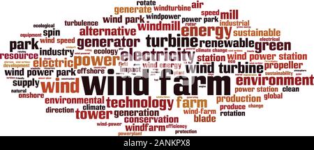 Windpark Wort cloud Konzept. Collage aus Worten über Wind Farm. Vector Illustration Stock Vektor