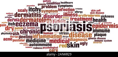 Psoriasis Wort Wolke Konzept. Collage aus Wörtern über Psoriasis. Vektorgrafiken Stock Vektor