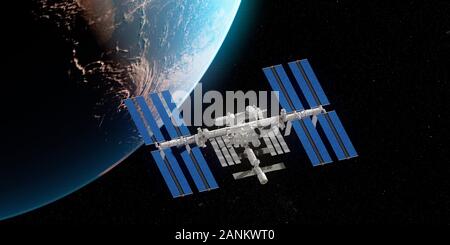 ISS und Erde, Abbildung Stockfoto