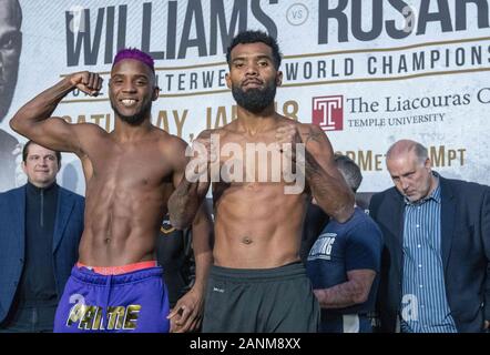 Philadelphia, Pennsylvania, USA. 17 Jan, 2020. Boxing super featherweights, CHRIS COLBERT, JESREEL CORRALES, im Premier Boxing Champions vor Kampf wiegen - in gehalten an der Liacouras Center in Philadelphia Pa Credit: Ricky Fitchett/ZUMA Draht/Alamy leben Nachrichten Stockfoto