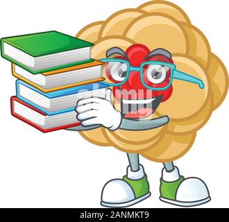 Cool und clever Student chinesischen Gold Blume Maskottchen Karikatur mit Buch Stock Vektor