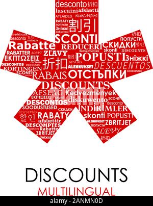 Vektor Sternchen mit Ermäßigungen für mehrsprachige Stock Vektor