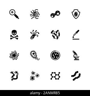 Bakterien Symbole - Erweitern zu jeder Größe - Änderung einer beliebigen Farbe. Flache Vector Icons - Schwarz Abbildung auf weißen Hintergrund. Stock Vektor