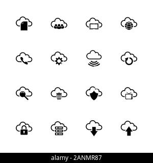 Computer Cloud Symbole - Erweitern zu jeder Größe - Änderung einer beliebigen Farbe. Flache Vector Icons - Schwarz Abbildung auf weißen Hintergrund. Stock Vektor