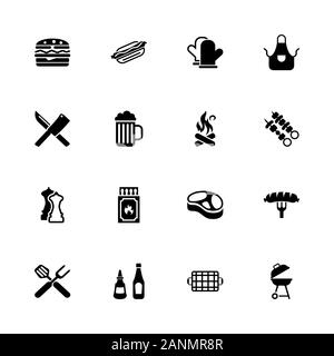 Grill Symbole - Erweitern zu jeder Größe - Änderung einer beliebigen Farbe. Flache Vector Icons - Schwarz Abbildung auf weißen Hintergrund. Stock Vektor