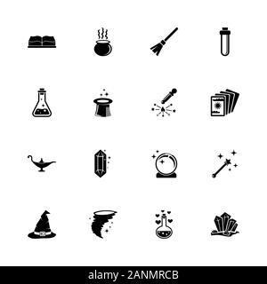 Magische Symbole - Erweitern zu jeder Größe - Änderung einer beliebigen Farbe. Flache Vector Icons - Schwarz Abbildung auf weißen Hintergrund. Stock Vektor