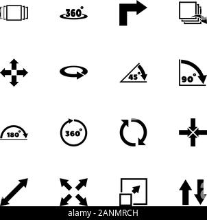 Drehen Sie die Symbole - Erweitern zu jeder Größe - Änderung einer beliebigen Farbe. Flache Vector Icons - Schwarz Abbildung auf weißen Hintergrund. Stock Vektor