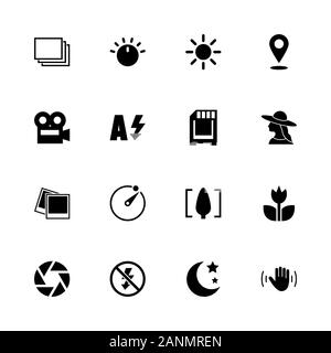 Foto Modus Icons - Erweitern zu jeder Größe - Änderung einer beliebigen Farbe. Flache Vector Icons - Schwarz Abbildung auf weißen Hintergrund. Stock Vektor