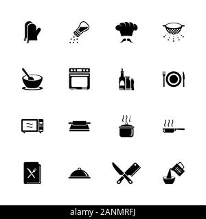 Kochen Symbole - Erweitern zu jeder Größe - Änderung einer beliebigen Farbe. Flache Vector Icons - Schwarz Abbildung auf weißen Hintergrund. Stock Vektor