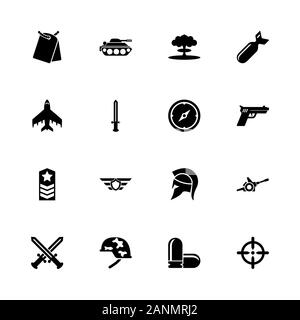 Krieg Symbole - Erweitern zu jeder Größe - Änderung einer beliebigen Farbe. Flache Vector Icons - Schwarz Abbildung auf weißen Hintergrund. Stock Vektor