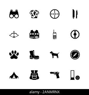 Jagd Symbole - Erweitern zu jeder Größe - Änderung einer beliebigen Farbe. Flache Vector Icons - Schwarz Abbildung auf weißen Hintergrund. Stock Vektor