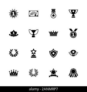 Auszeichnungen Symbole - Erweitern zu jeder Größe - Änderung einer beliebigen Farbe. Flache Vector Icons - Schwarz Abbildung auf weißen Hintergrund. Stock Vektor