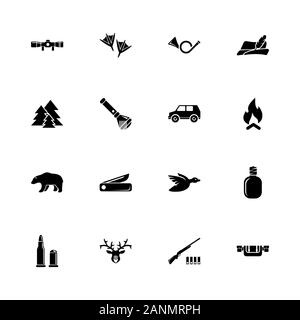 Jagd Symbole - Erweitern zu jeder Größe - Änderung einer beliebigen Farbe. Flache Vector Icons - Schwarz Abbildung auf weißen Hintergrund. Stock Vektor