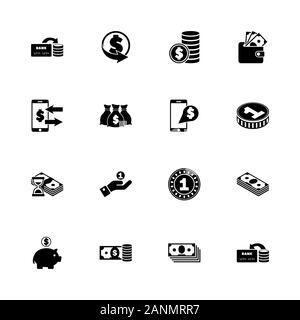 Währung Symbole - Erweitern zu jeder Größe - Änderung einer beliebigen Farbe. Flache Vector Icons - Schwarz Abbildung auf weißen Hintergrund. Stock Vektor