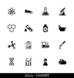 Chemische Symbole - Erweitern zu jeder Größe - Änderung einer beliebigen Farbe. Flache Vector Icons - Schwarz Abbildung auf weißen Hintergrund. Stock Vektor