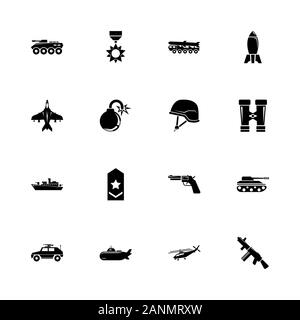 Militärische Symbole - Erweitern zu jeder Größe - Änderung einer beliebigen Farbe. Flache Vector Icons - Schwarz Abbildung auf weißen Hintergrund. Stock Vektor