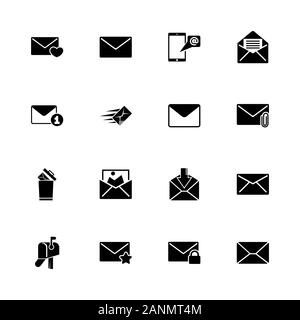 Mail Icons - Erweitern zu jeder Größe - Änderung einer beliebigen Farbe. Flache Vector Icons - Schwarz Abbildung auf weißen Hintergrund. Stock Vektor