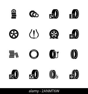 Reifen Symbole - Erweitern zu jeder Größe - Änderung einer beliebigen Farbe. Flache Vector Icons - Schwarz Abbildung auf weißen Hintergrund. Stock Vektor