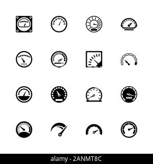 Tachometer Symbole - Erweitern zu jeder Größe - Änderung einer beliebigen Farbe. Flache Vector Icons - Schwarz Abbildung auf weißen Hintergrund. Stock Vektor