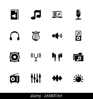 Sound Icons - Erweitern zu jeder Größe - Änderung einer beliebigen Farbe. Flache Vector Icons - Schwarz Abbildung auf weißen Hintergrund. Stock Vektor