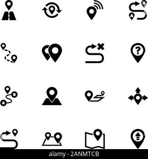 Route Symbole - Erweitern zu jeder Größe - Änderung einer beliebigen Farbe. Flache Vector Icons - Schwarz Abbildung auf weißen Hintergrund. Stock Vektor