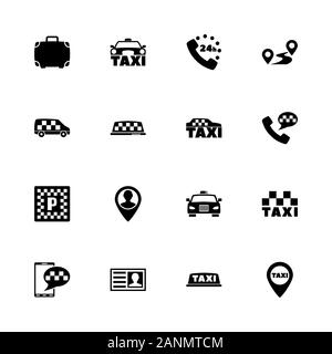 Taxi Symbole - Erweitern zu jeder Größe - Änderung einer beliebigen Farbe. Flache Vector Icons - Schwarz Abbildung auf weißen Hintergrund. Stock Vektor