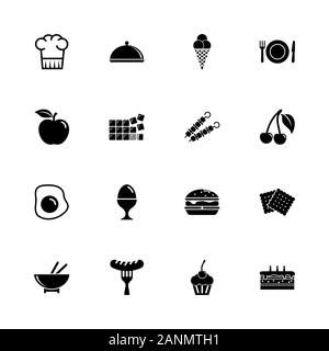 Essen Symbole - Erweitern zu jeder Größe - Änderung einer beliebigen Farbe. Flache Vector Icons - Schwarz Abbildung auf weißen Hintergrund. Stock Vektor