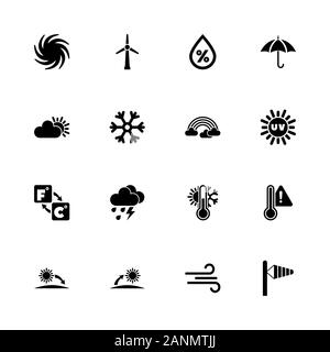 Wetter Symbole - Erweitern zu jeder Größe - Änderung einer beliebigen Farbe. Flache Vector Icons - Schwarz Abbildung auf weißen Hintergrund. Stock Vektor