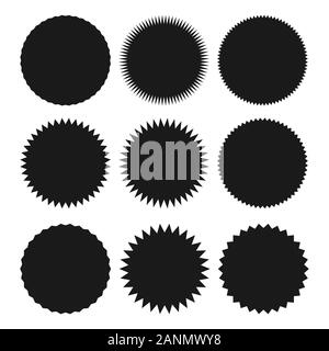 Star Burst Sticker Set. Schwarz Preis tags Explosion Silhouetten, Starburst retro Verkauf Abzeichen. Vector Illustration. Star leeres Etikett, Aufkleber Emblem auf Weiß Stock Vektor