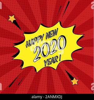 Cartoon 2020 Comic Text Sprechblase. Farbige Pop Art Stil. Skizze 2020 halftone Vektor-illustration Banner. Jahrgang 2020 Cartoon comics Buch Poster. Stock Vektor