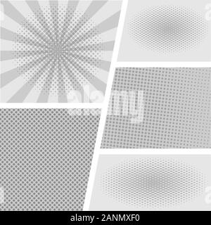 Comic Seite. Schwarz und Weiß lustige Superhelden Comics buchen Sie leere Seiten mit Streifen Hintergrund vektor Vorlage. Comic Seite Rahmen. Lustige Superhelden Comics Buch Stock Vektor