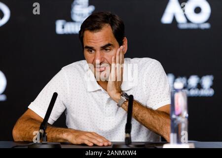 Roger FEDERER (SUI) während einer Pressekonferenz bei den Australian Open 2020 Stockfoto