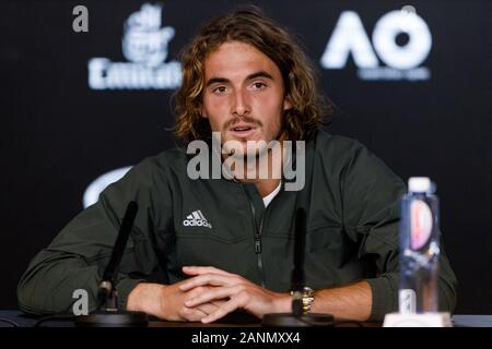 Stefanos TSITSIPAS (GRE) während einer Pressekonferenz bei den Australian Open 2020 Stockfoto