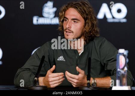 Stefanos TSITSIPAS (GRE) während einer Pressekonferenz bei den Australian Open 2020 Stockfoto