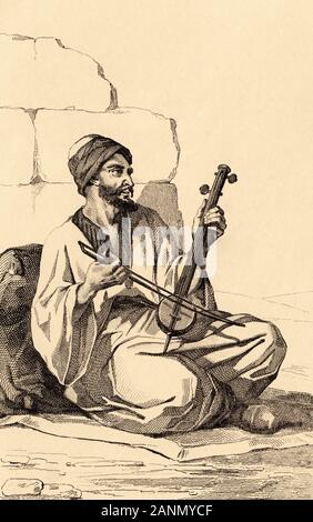 Arabische spielen Der kamancheh. Geschichte von Arabien. Alte Gravur in L'Univers Arabien veröffentlicht, in 1841. Geschichte des alten Arabien Stockfoto
