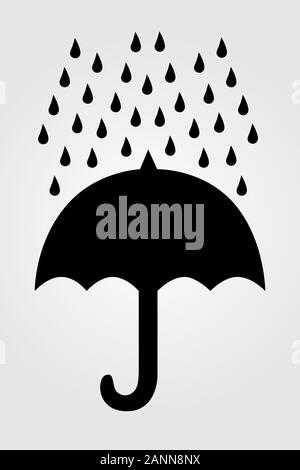 Regenschirmsymbol in flacher Ausführung. Schwarz mit Schirm Tropfen Regen-Vector Illustration. Stock Vektor