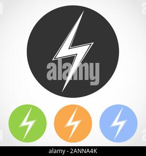Blitz Symbole - Vector Illustration. Einstellen des Blitzes flachbild Symbole in vier Farbvarianten. Stock Vektor