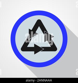 Blauen Button mit Bild des schwarzen recycle sign. Symbol für Papierkorb-Vector Illustration. Stock Vektor