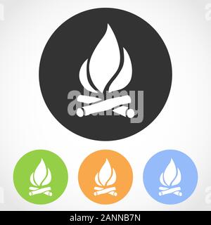 Bonfire Symbol auf die runde Taste. Vector Illustration. Satz flacher Symbole angezeigt, die den von bonfire in vier Farbvarianten Stock Vektor